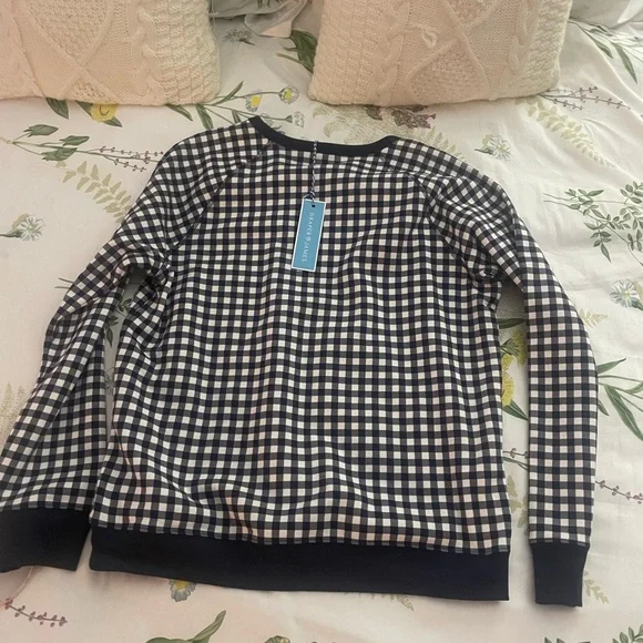Draper James Navy and White Gingham Crewneck Sweater - Picture 5 of 5
